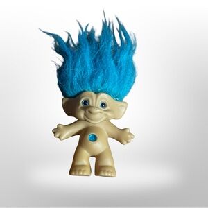 Vintage ACE Novelty Treasure Troll Teal‎ Blue Circle Wishstone & Hair 5"